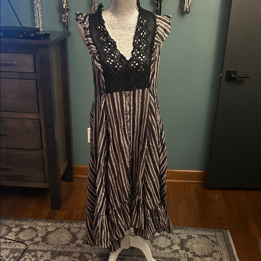 Free People Black and White Striped Midi Dress